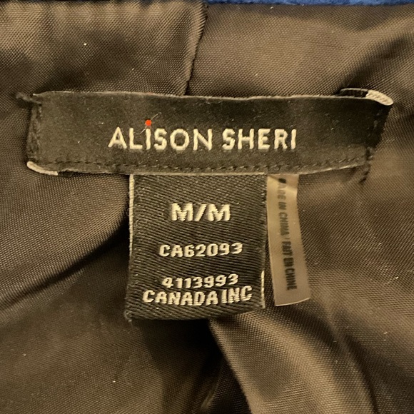 💙🖤 Alison Sheri Women Wool Blend Double Breasted Pea Coat Patchwork M EUC - Picture 4 of 8